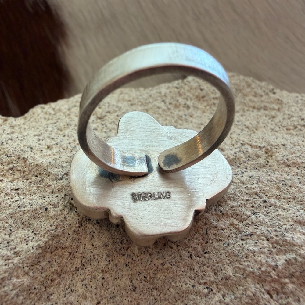❤️ #8 Turquoise Navajo Style 4 Stone Heart Statement Ring Adj Unisex 7.8 Gms 925 - Picture 4 of 16